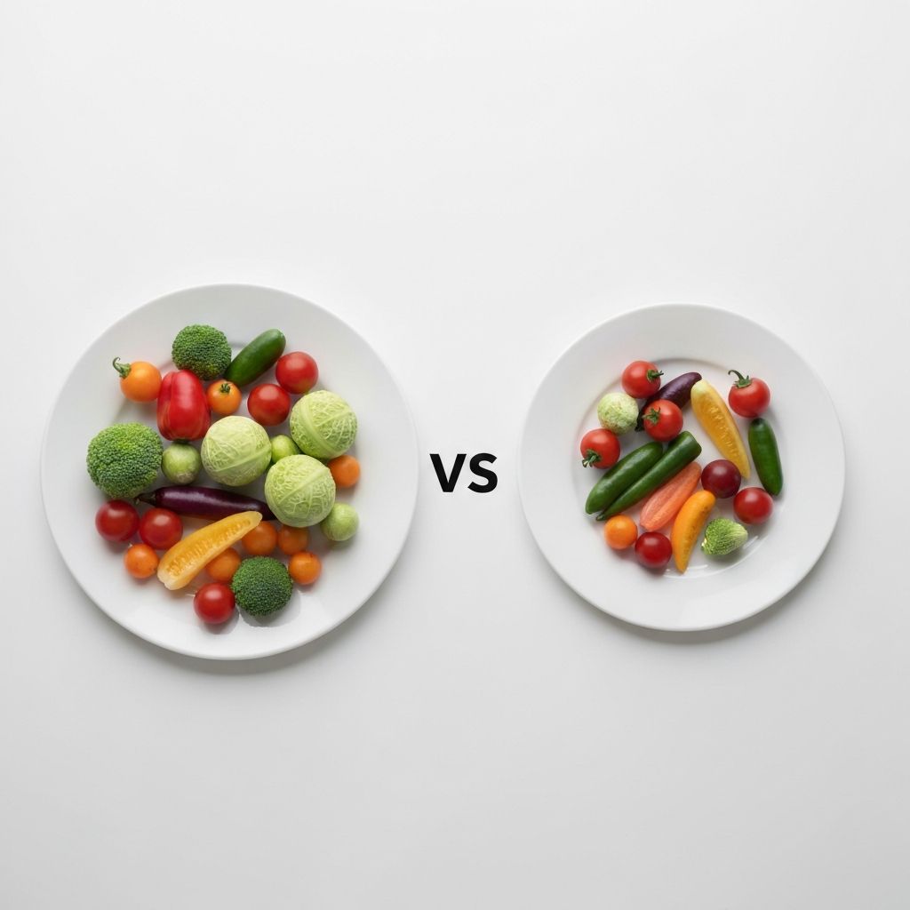 Comparison of different portion sizes on identical white plates