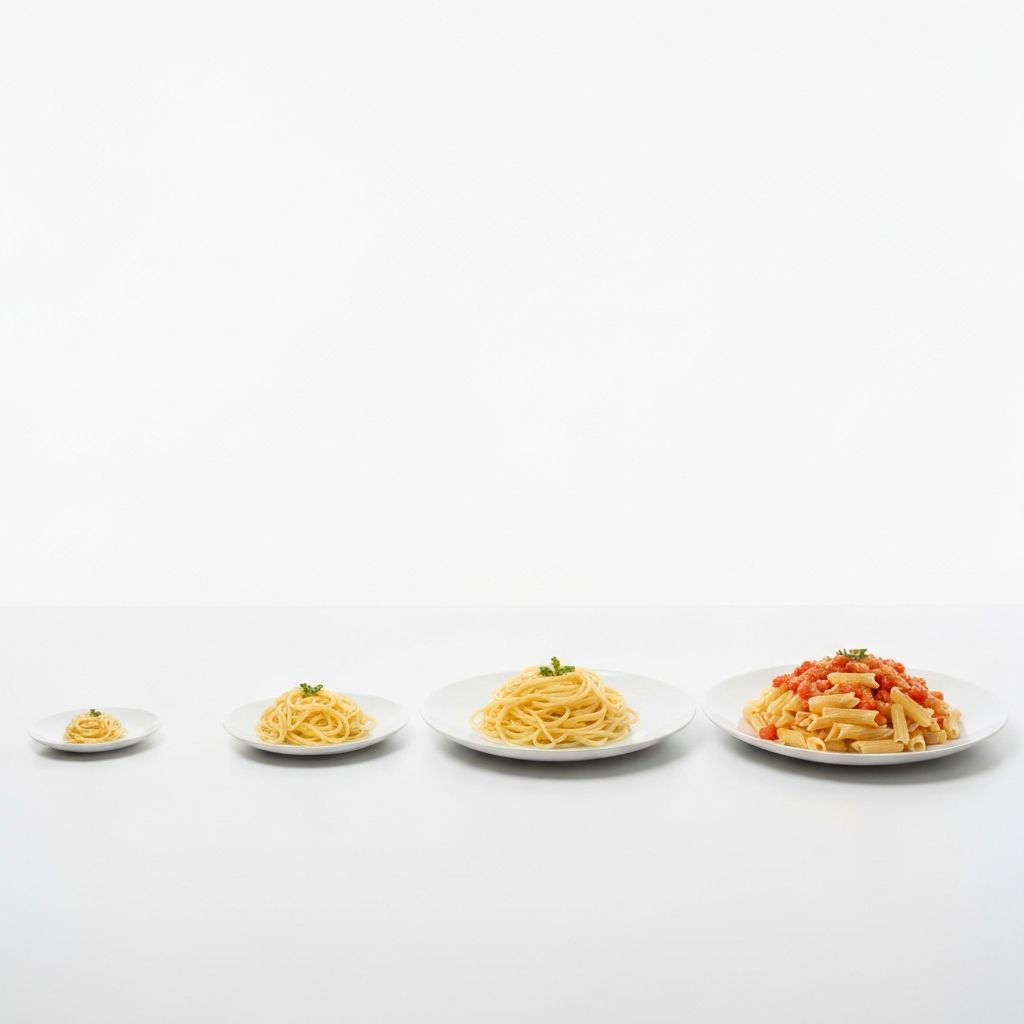 Arranged progression of plates showing increasing portion sizes from small to large