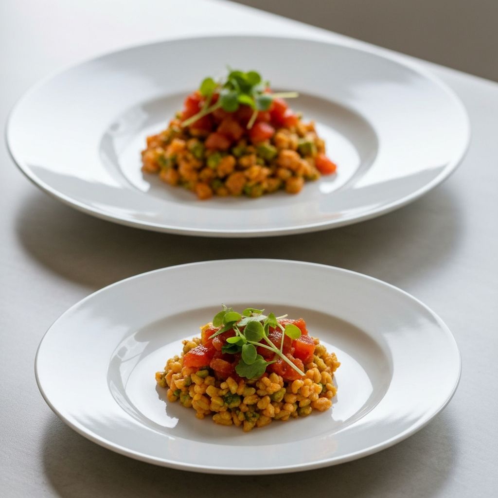 Identical food amounts on different sized plates demonstrating visual perception effects
