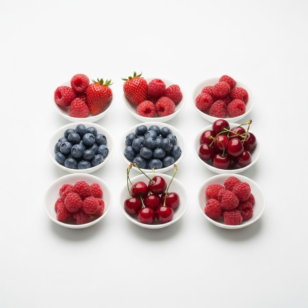 Six equal portions of berries in small bowls demonstrating unit bias concept